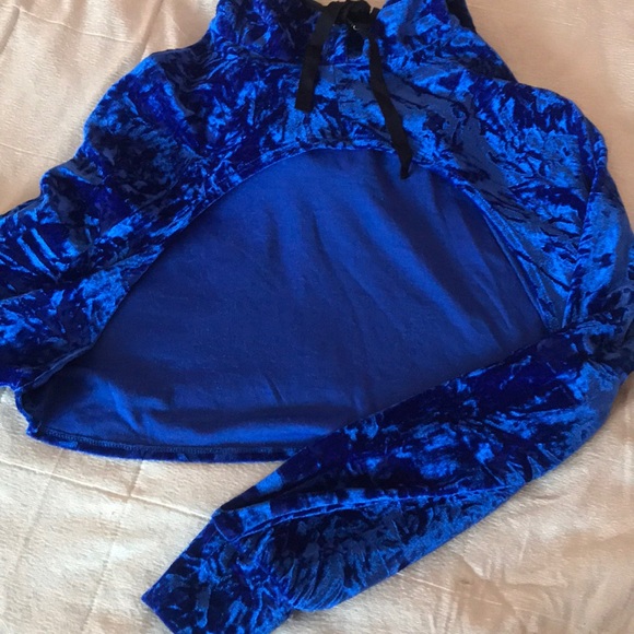 Blue Velour Cropped Hoodie - Picture 2 of 3